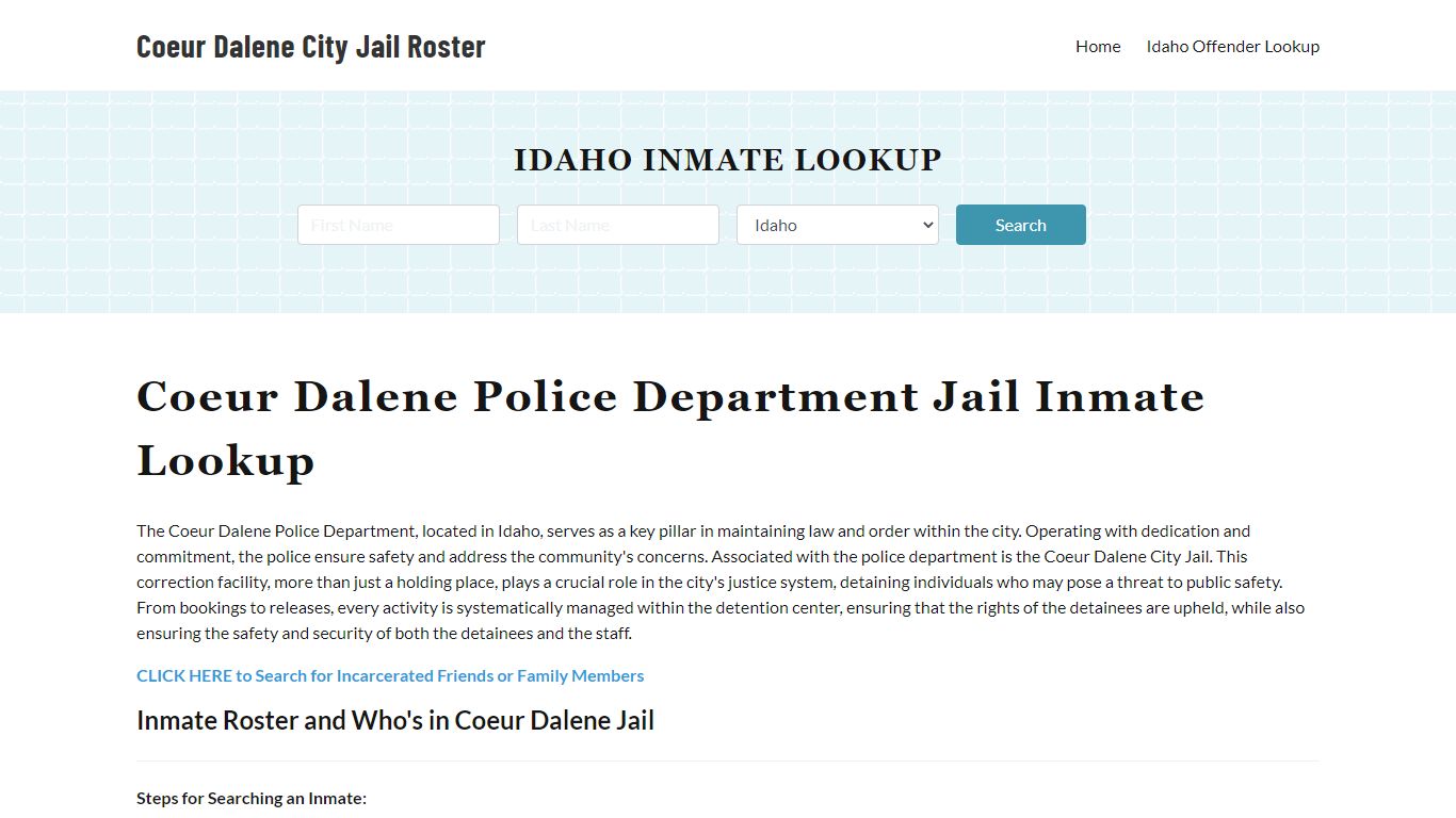 Coeur Dalene Police Department & City Jail, ID Inmate Roster, Arrests ...