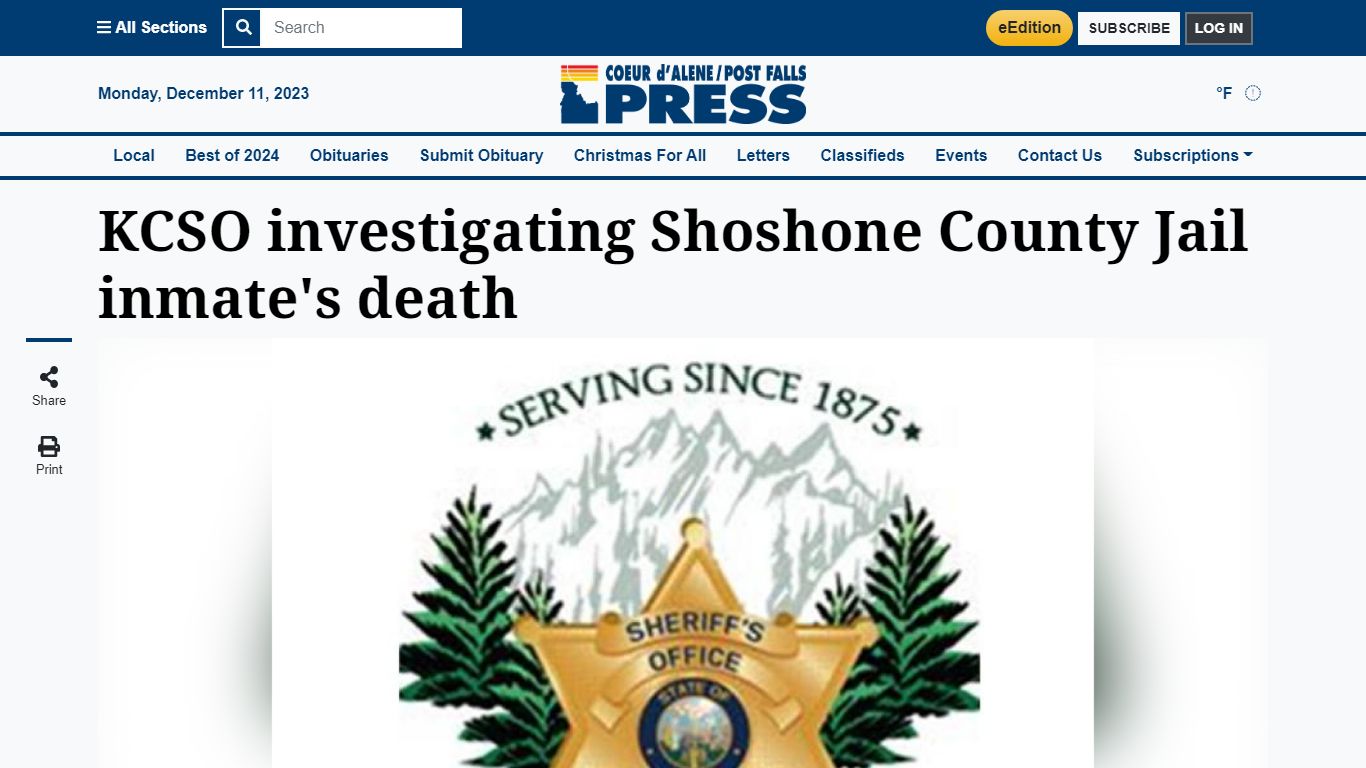 KCSO investigating Shoshone County Jail inmate's death | Coeur d'Alene ...